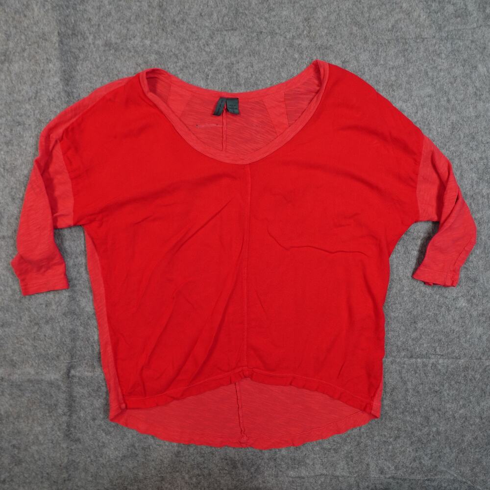 Left of Center Top Womens Small Slub V-Neck 3/4 Sleeve Red Pullover Casual Solid